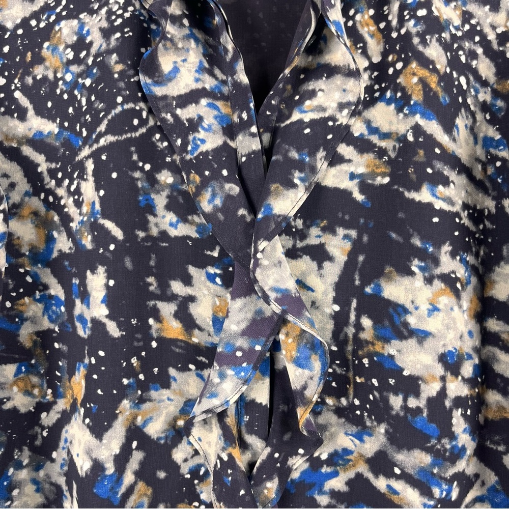 CAbi #3066 Starry Night Ruffle Button Front Blouse Medium Blue Career - Picture 5 of 10